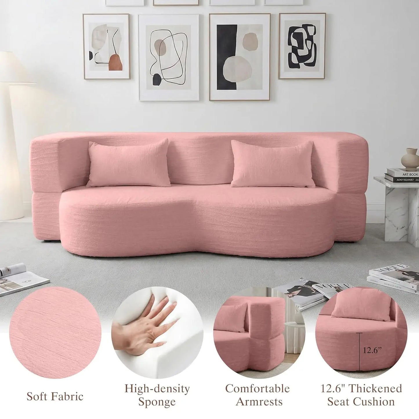 Convertible Sofa Bed 2-In-1 Teddy Fabric Loveseat