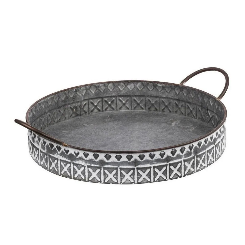 Round Iron Decorative Serving Trays With Handles Set Of 2