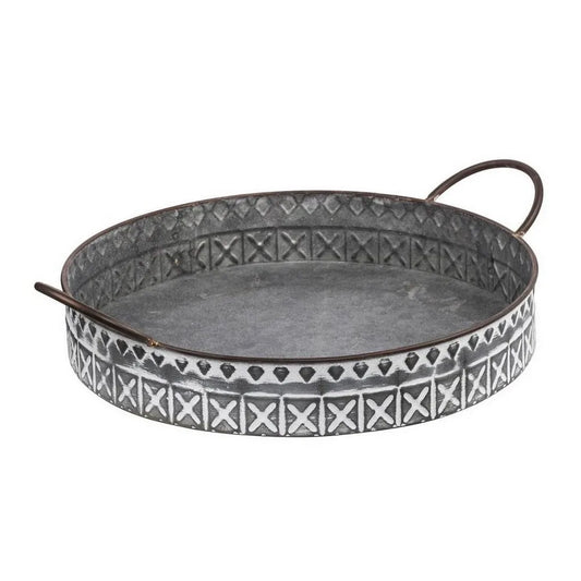 Round Iron Decorative Serving Trays With Handles Set Of 2