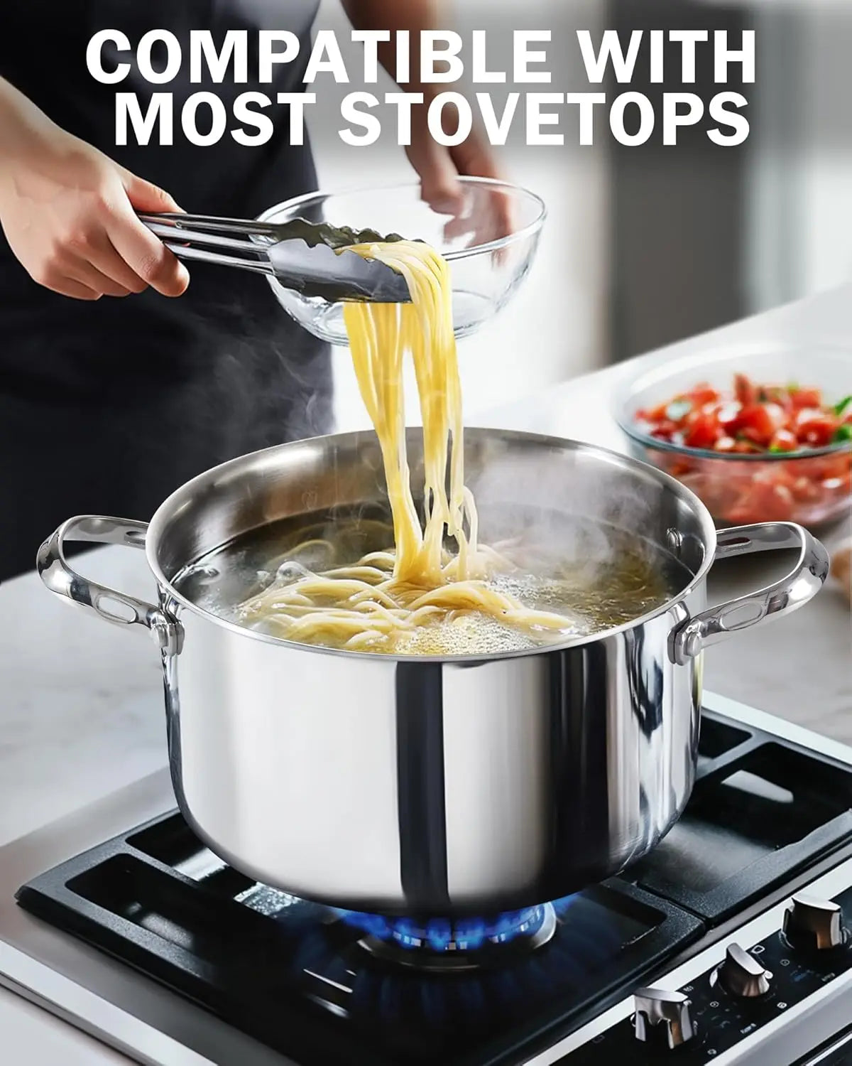 Stainless Steel Stockpot With Lid Tri Ply Clad Induction Compatible