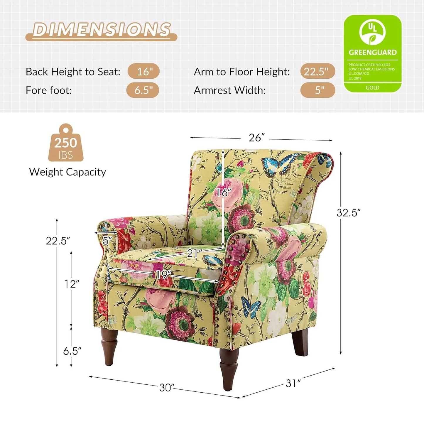 Wingback Accent Chair With Wood Legs And Nailhead Trim