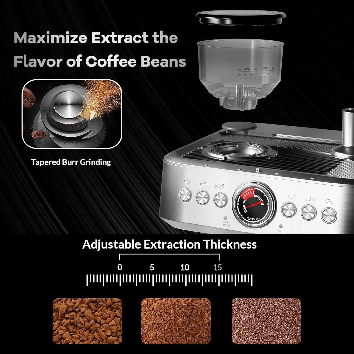 Acekool Espresso Machine With Grinder 20 Bar PID Milk Frother