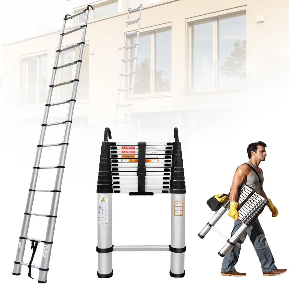 DayPlus Telescopic Ladder With Roof Hook Kit Aluminium