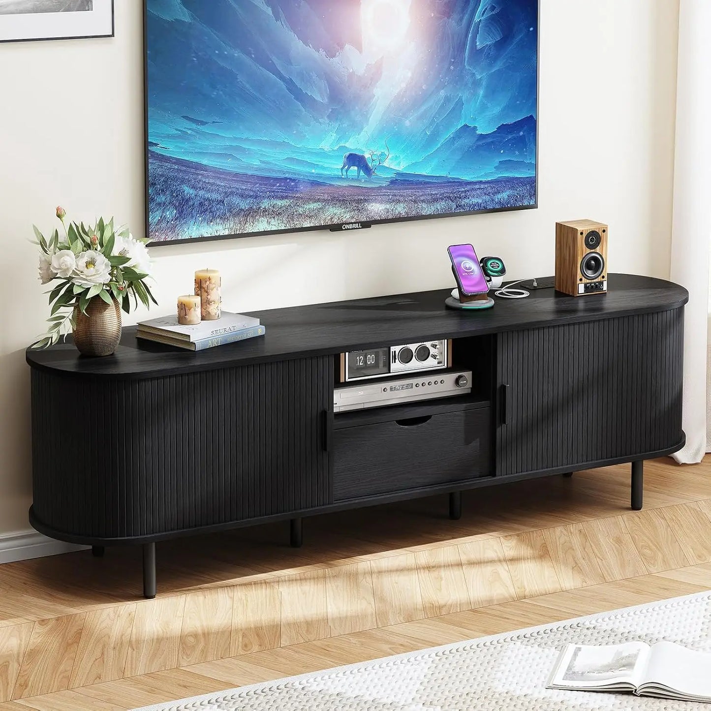 ONBRILL TV Stand With Power Outlet Entertainment Center With Storage