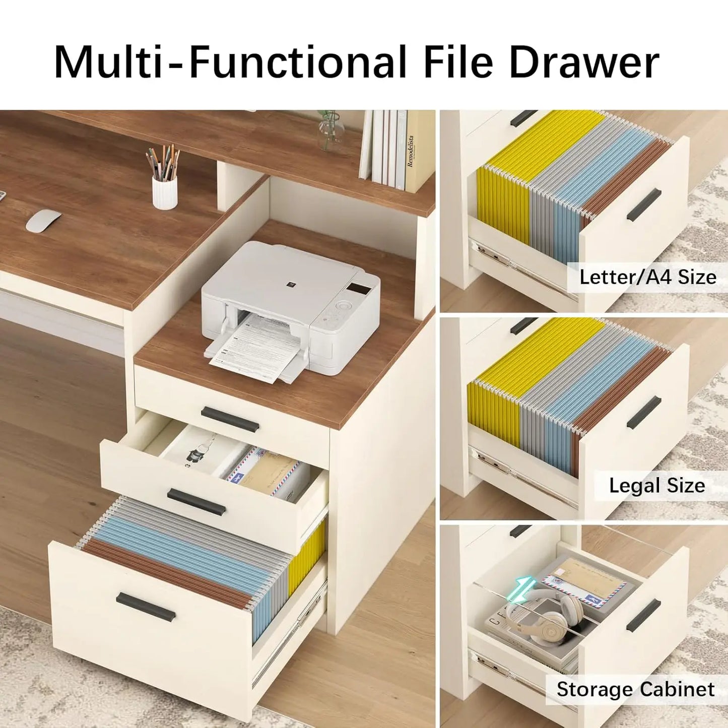 NONEDesk Executive Computer Desk With File Drawer And Cabinet