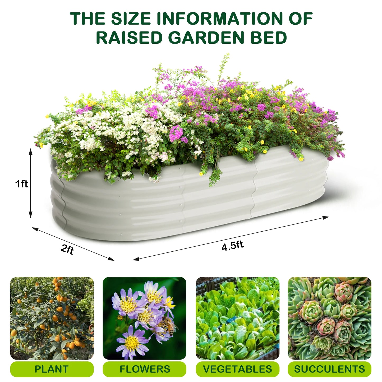 HiMISS Two Pack Oval Galvanized Raised Garden Bed Outdoor Planter