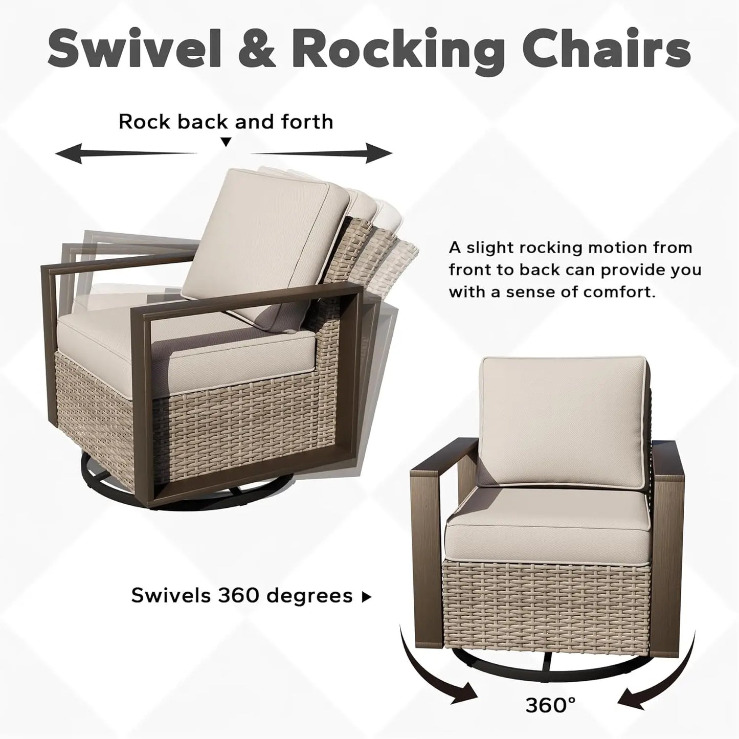 Outdoor Patio Swivel Rocker Chairs Set Metal Frame Wicker Rattan