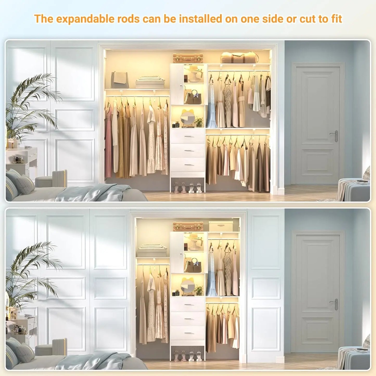 Aheaplus Walk In Closet System With Doors And Shelving Towers 3 Wood Drawers