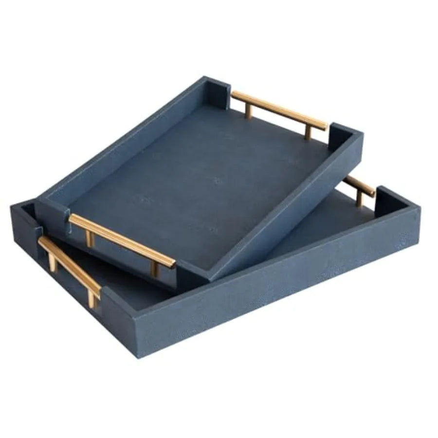Decorative Leather Tray Set With Gold Handle For Ottoman Table