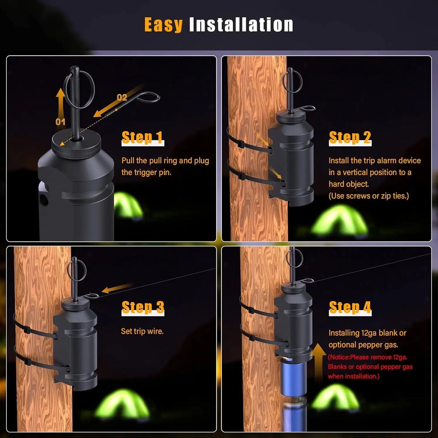 3-Pack Perimeter Trip Alarm Bear Deterrent System For Camping