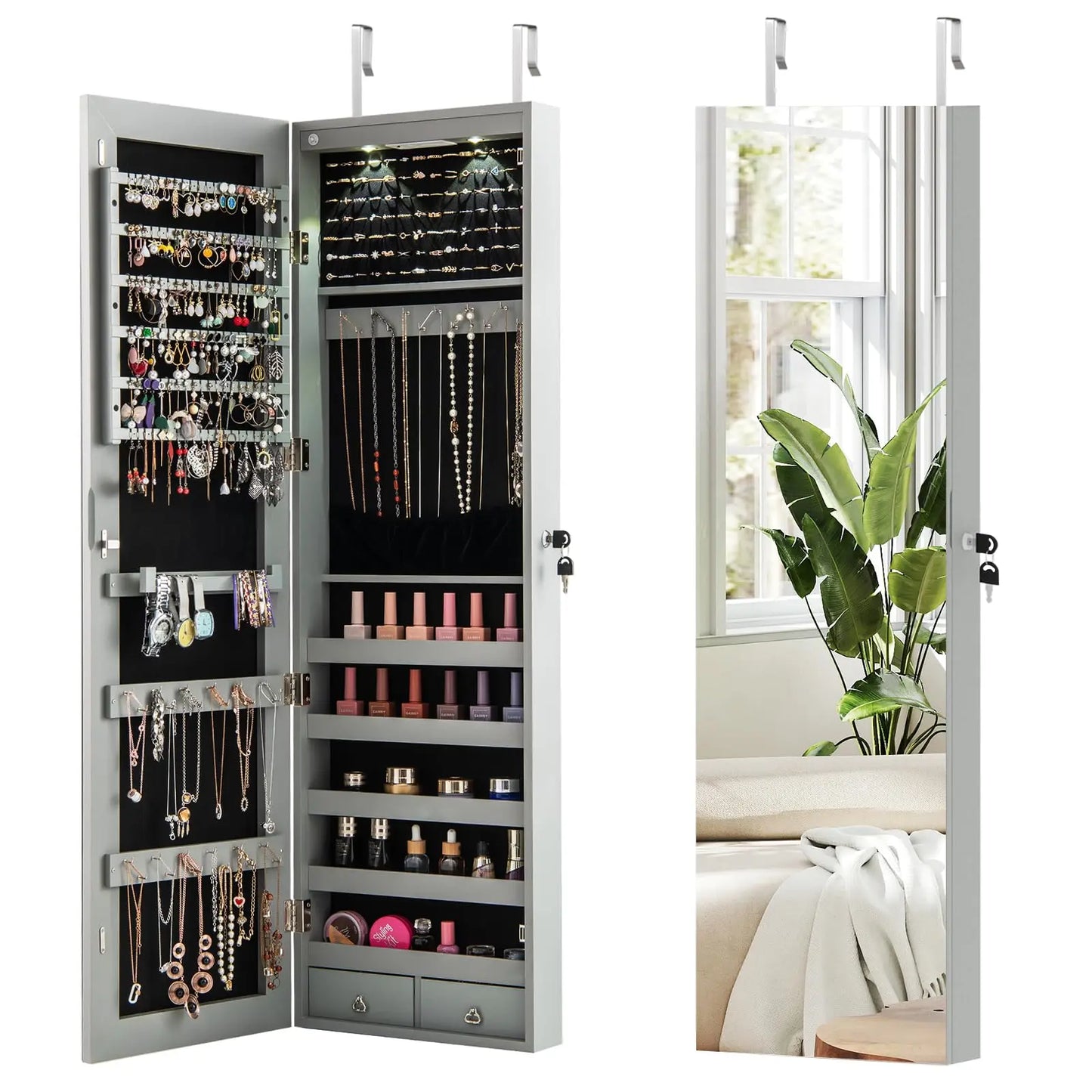 XIAOLANG Moccha Wall Mounted Jewelry Armoire With LED Lights