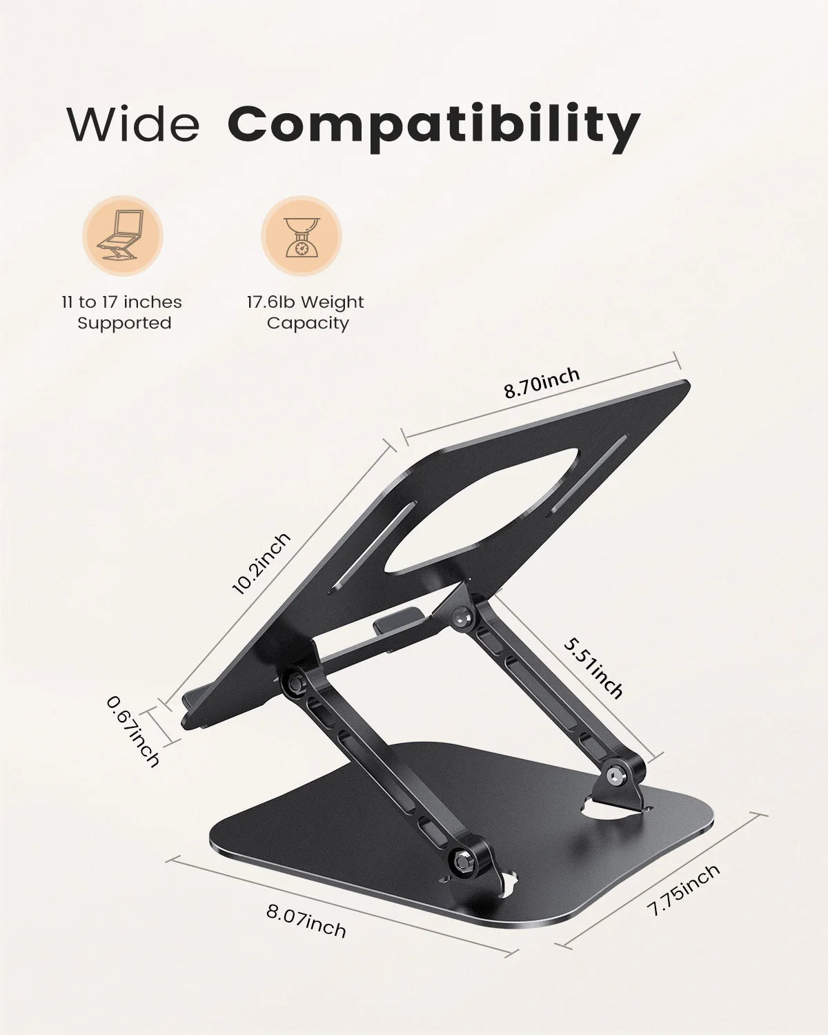 KOOTION Portable Adjustable Aluminum Laptop Stand For Desk Foldable