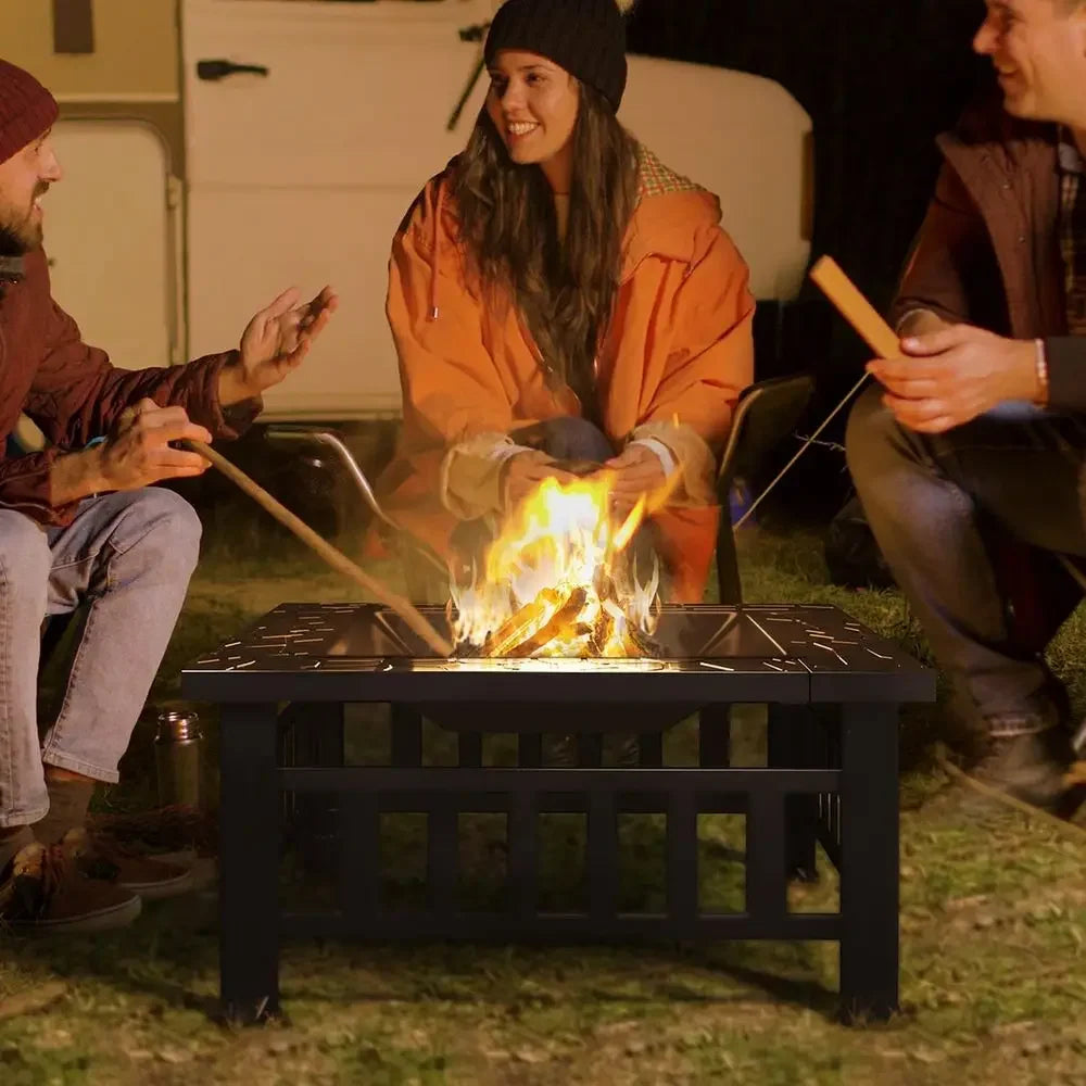 Square Metal Outdoor Fire Pit With Cover And Grate
