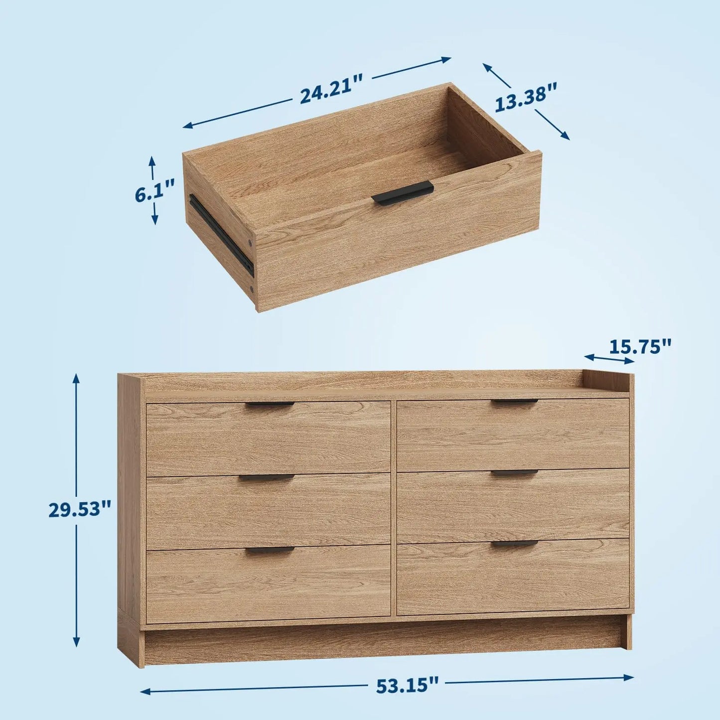 HiMISS Modern 6 Drawer Dresser And TV Stand Storage Cabinet