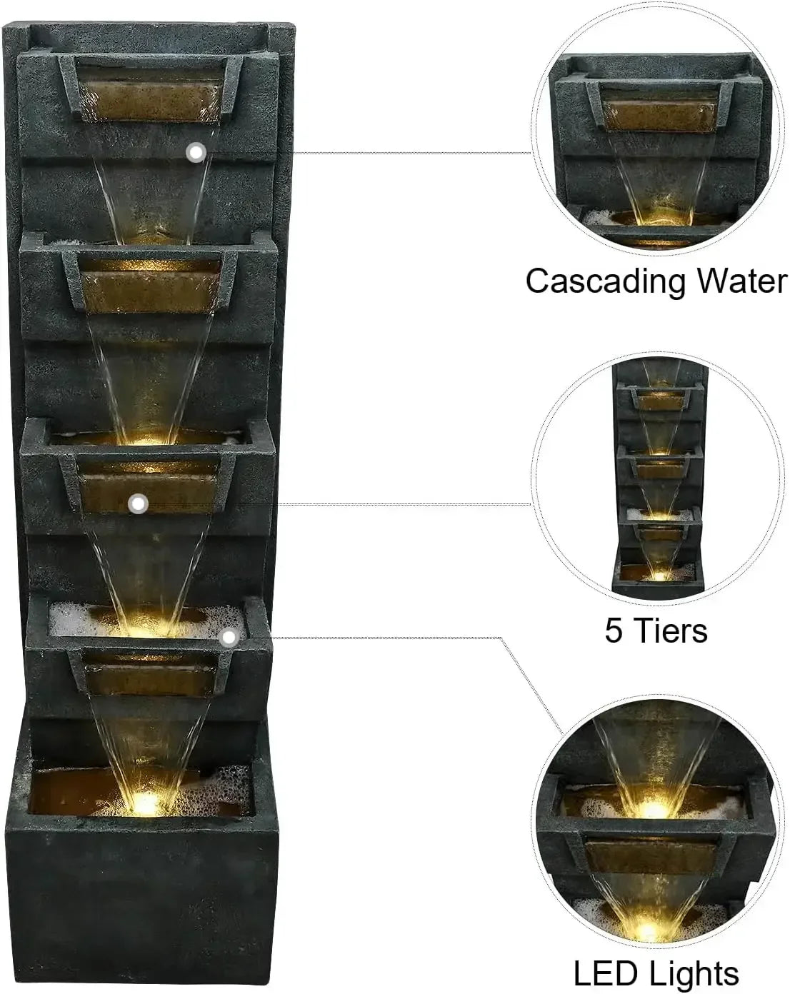 4-Tier Cascading Indoor Outdoor Fountain With LED Lights