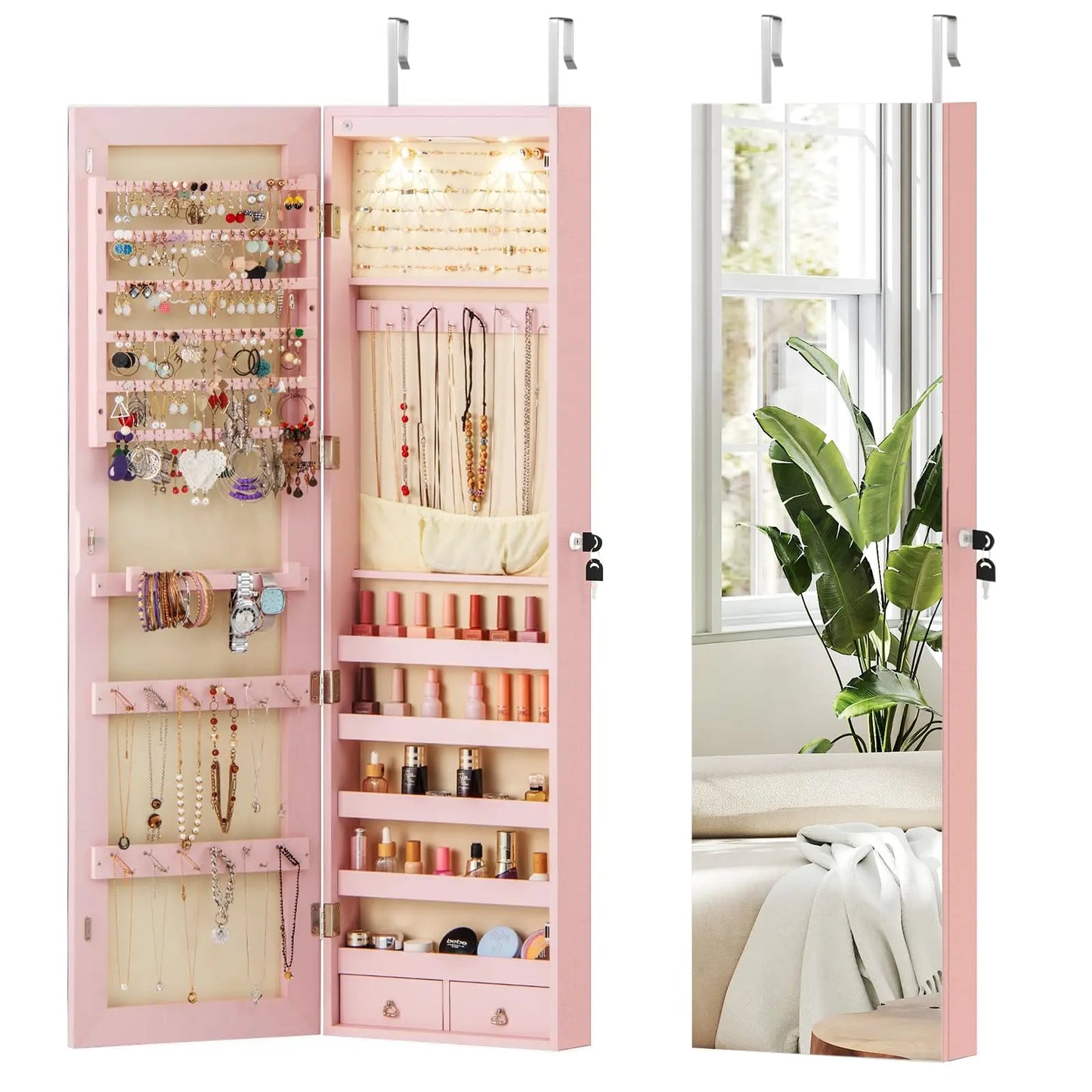 XIAOLANG Moccha Wall Mounted Jewelry Armoire With LED Lights