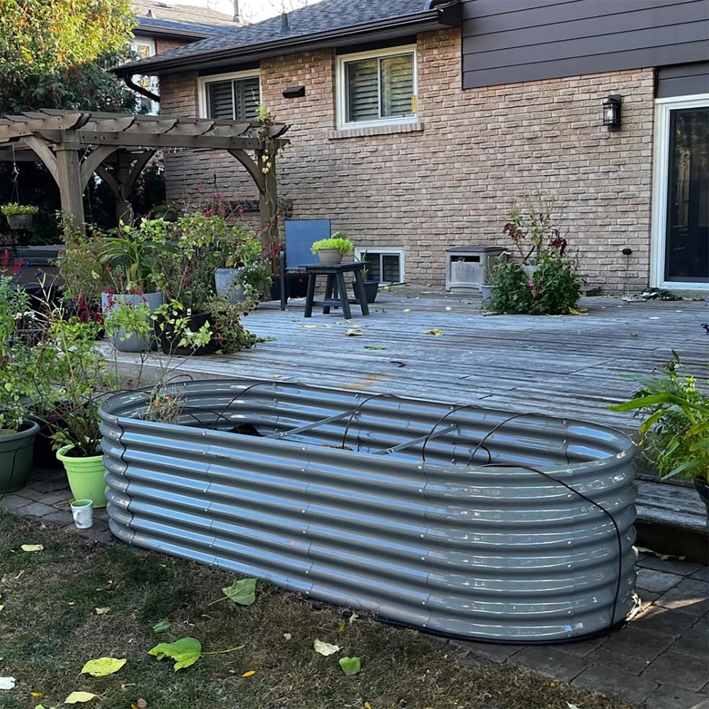 Tramull Galvanized Raised Garden Bed Kit Oval Metal Planter Box