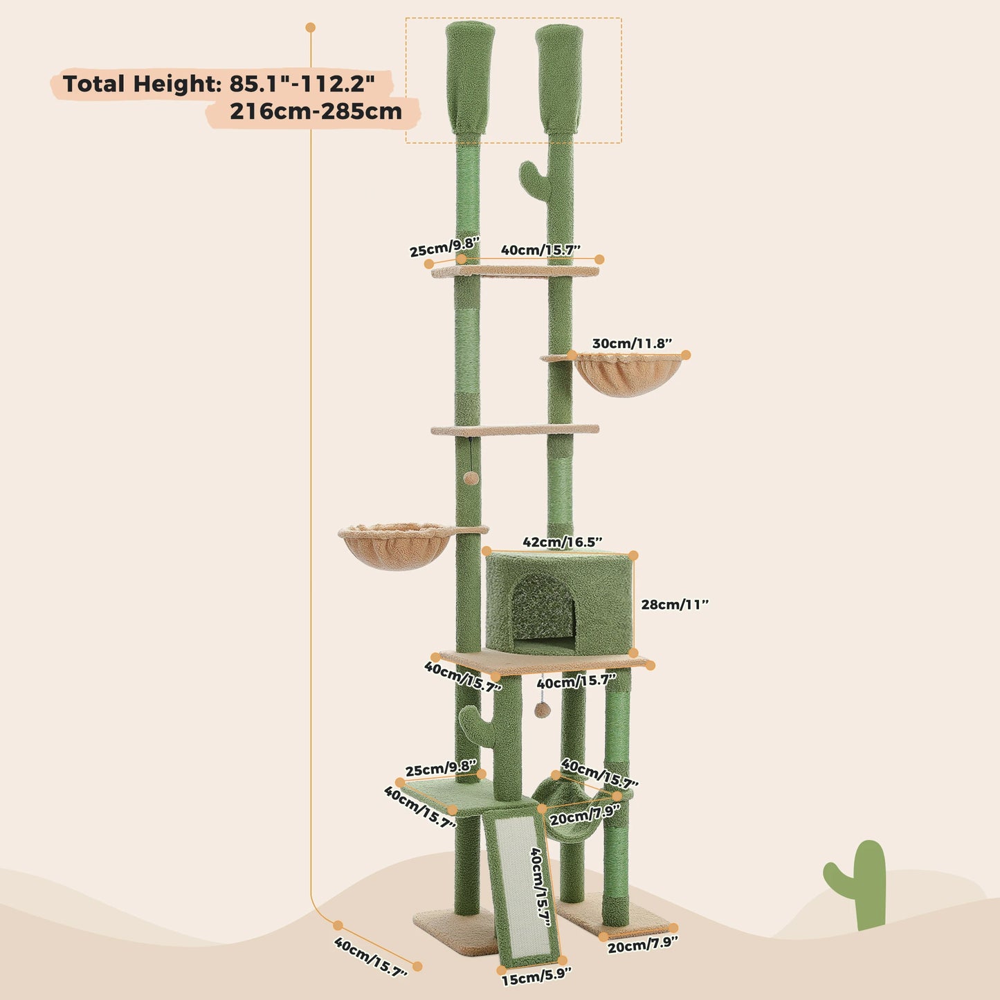 PAWZ Road Cactus Cat Tree Floor To Ceiling Tower Premium