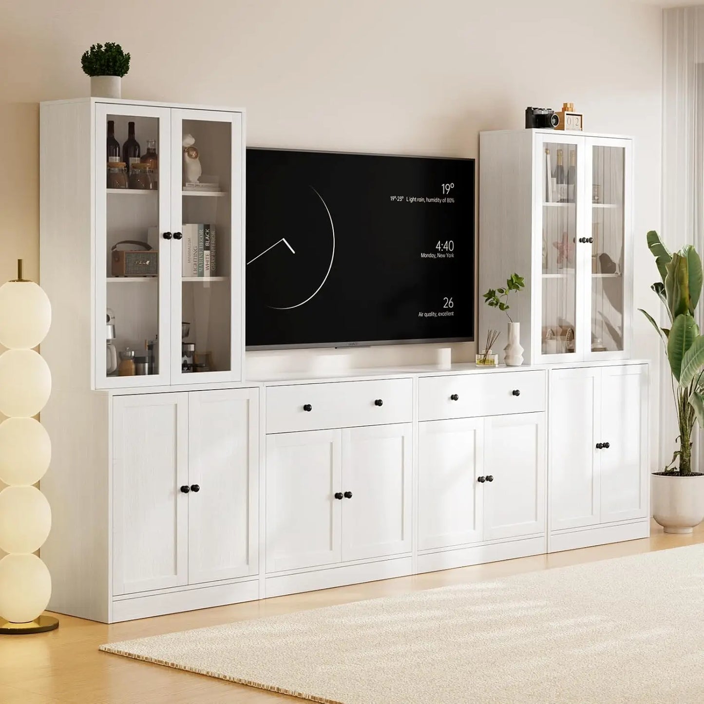 HUANZHUANG TV Console Storage With Glass And Wood Doors