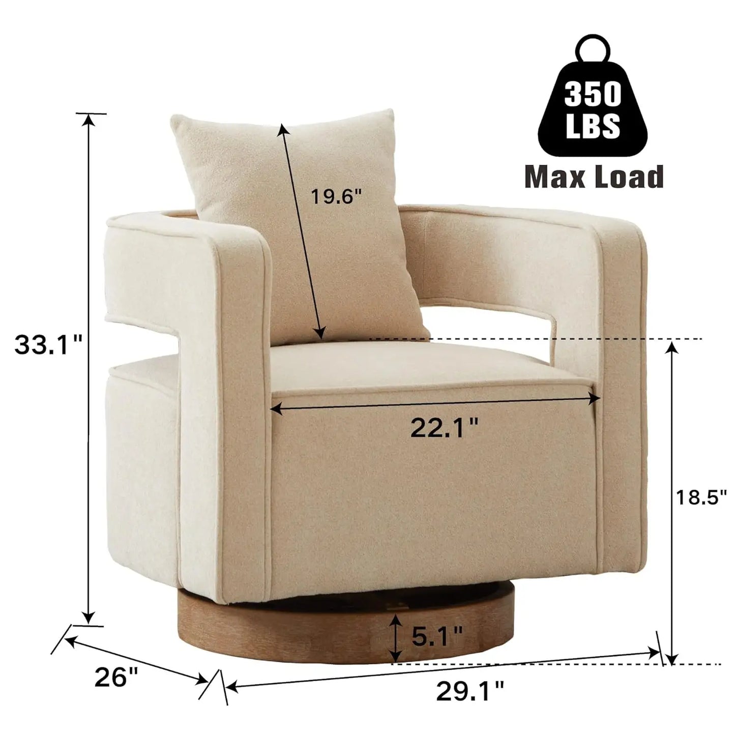 Upholstered Open Back Linen Barrel Chairs Set of 2 for Living Room
