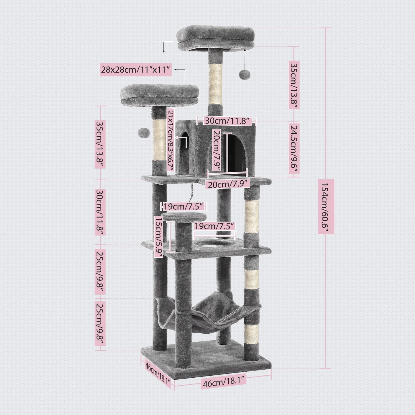 PEQULTICN Multi Level Cat Tree With Scratching Posts And Cozy Hammock