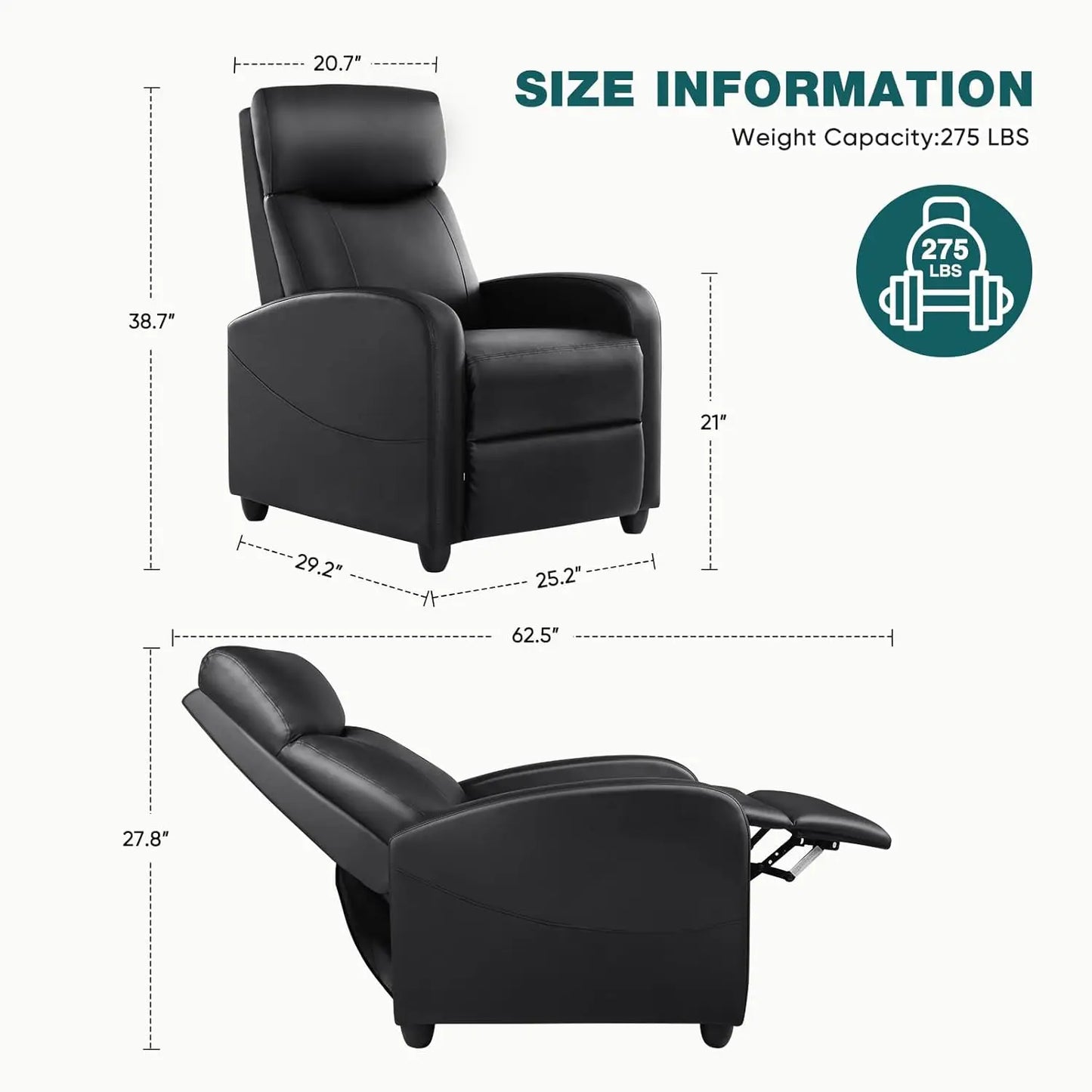 OEING Leather Recliner Chair With Lumbar Support And Adjustable Footrest