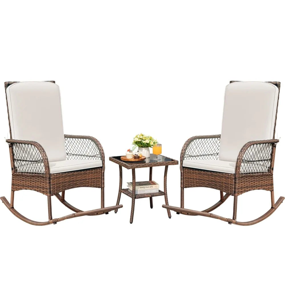 Outdoor Rocking Chairs 3 Piece Patio Set With Cushions