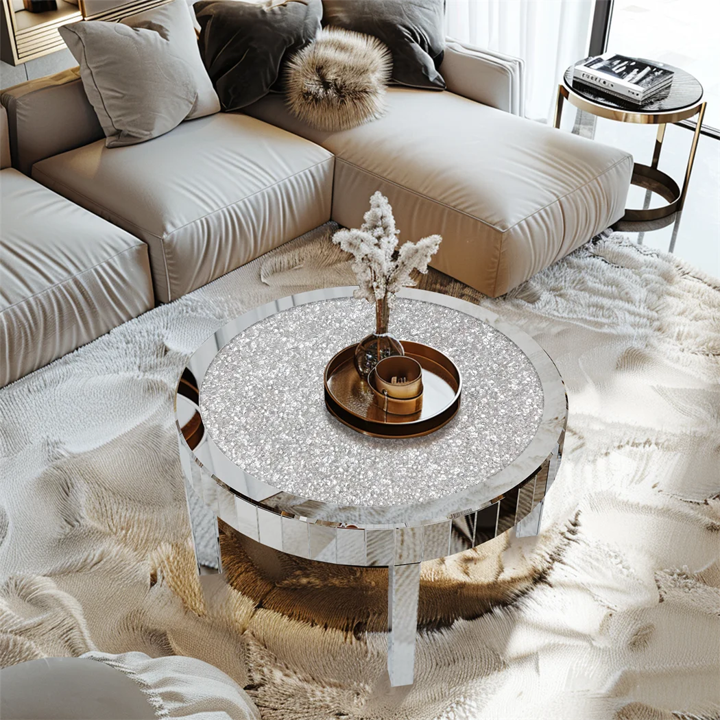 ARTLOGE Luxury Mirrored Coffee Table With Glass Top Living Room