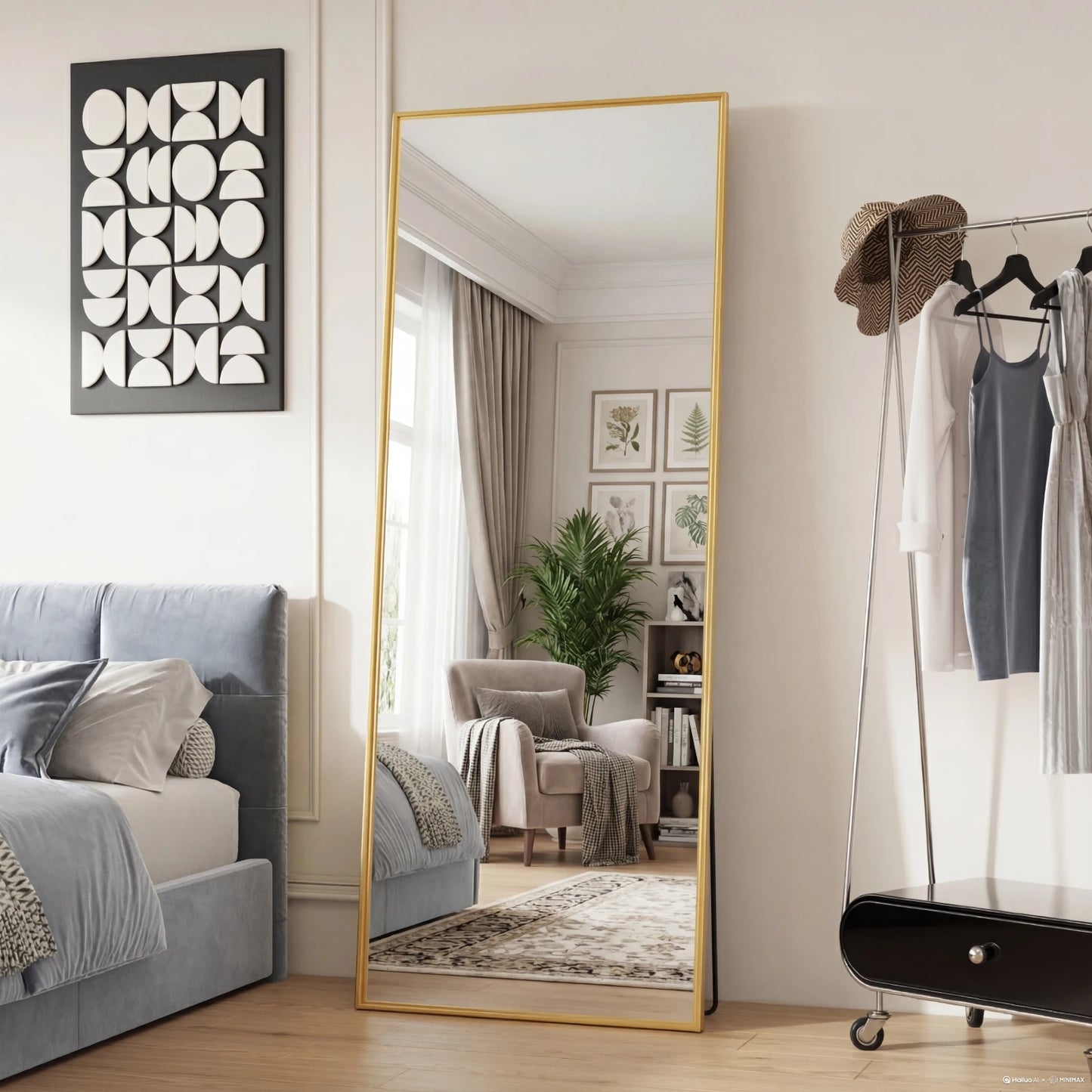 JHK Floor Mirror with Aluminum Alloy Frame 65"x24" Full Length Mirror with Stand Body Wall-Mounted Mirrors For Bedroom Bathroom