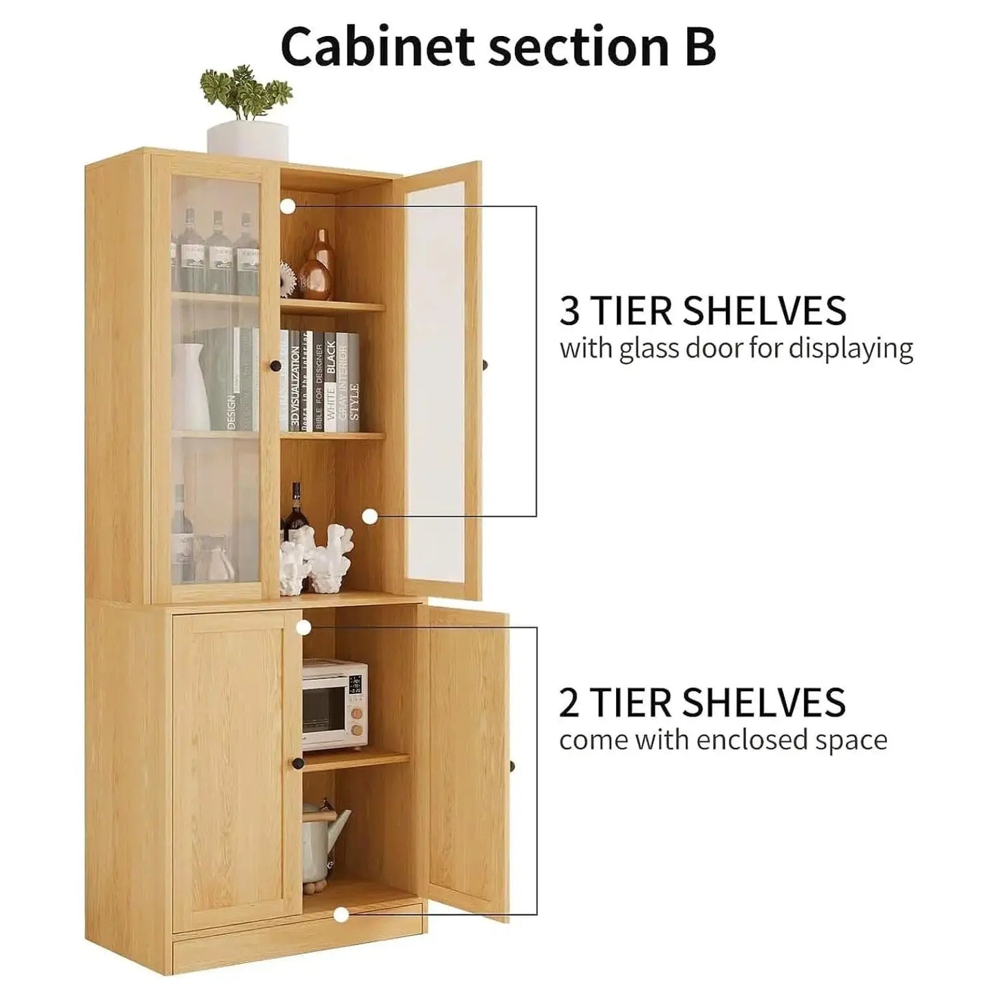 HUANZHUANG TV Console Storage With Glass And Wood Doors