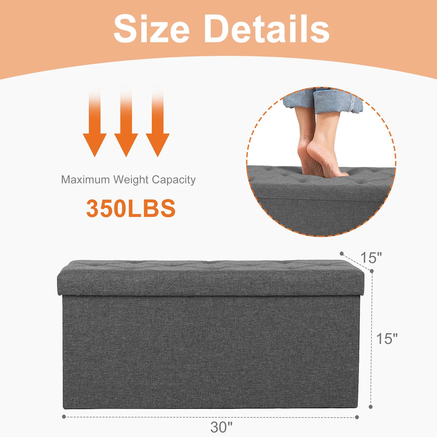 JHK Folding Storage Ottoman Bench Living Room With Hidden Footstool
