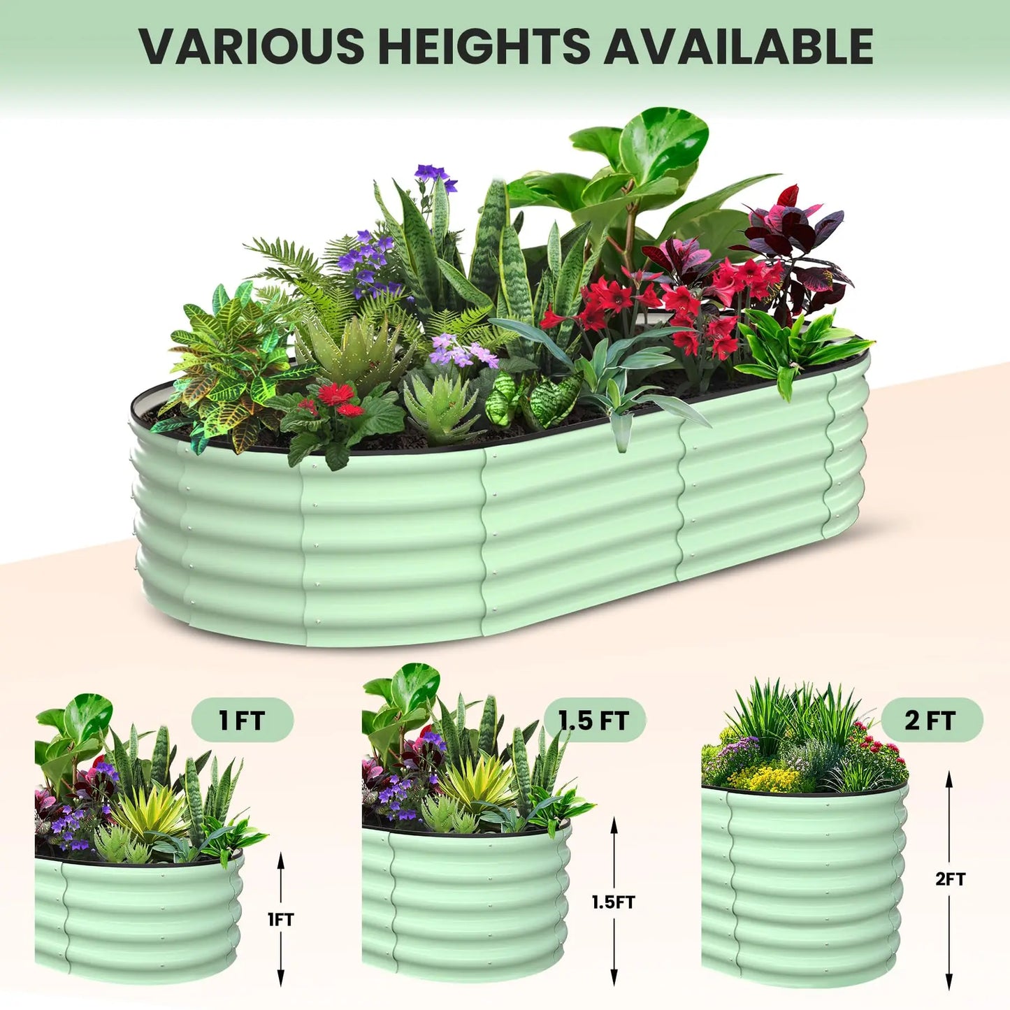 HiMISS Galvanized Steel Raised Garden Bed 2 Pack Open Base