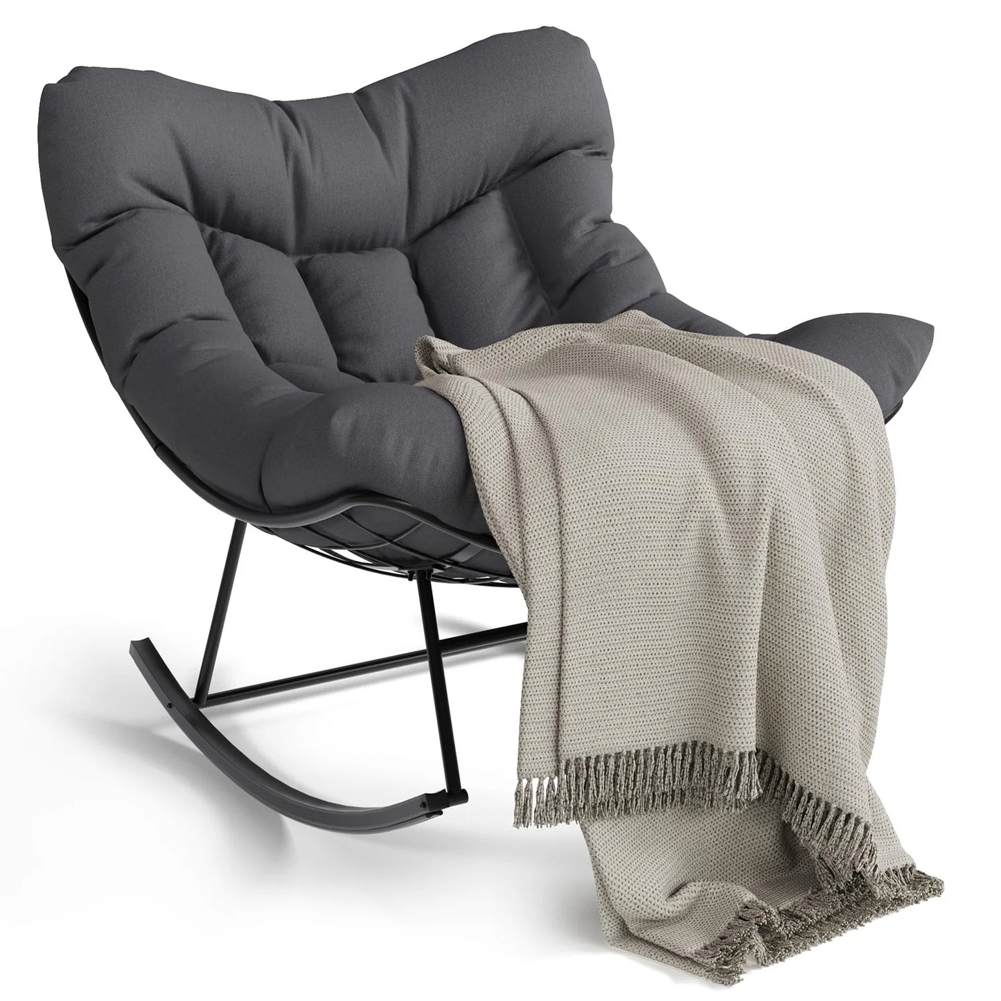 HiMISS Outdoor Papasan Rocking Chair With Ottoman And Weatherproof Cushion
