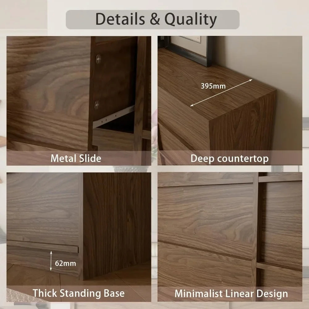 Walnut 9 Drawer Dresser For Bedroom Modern Wooden Storage Chest