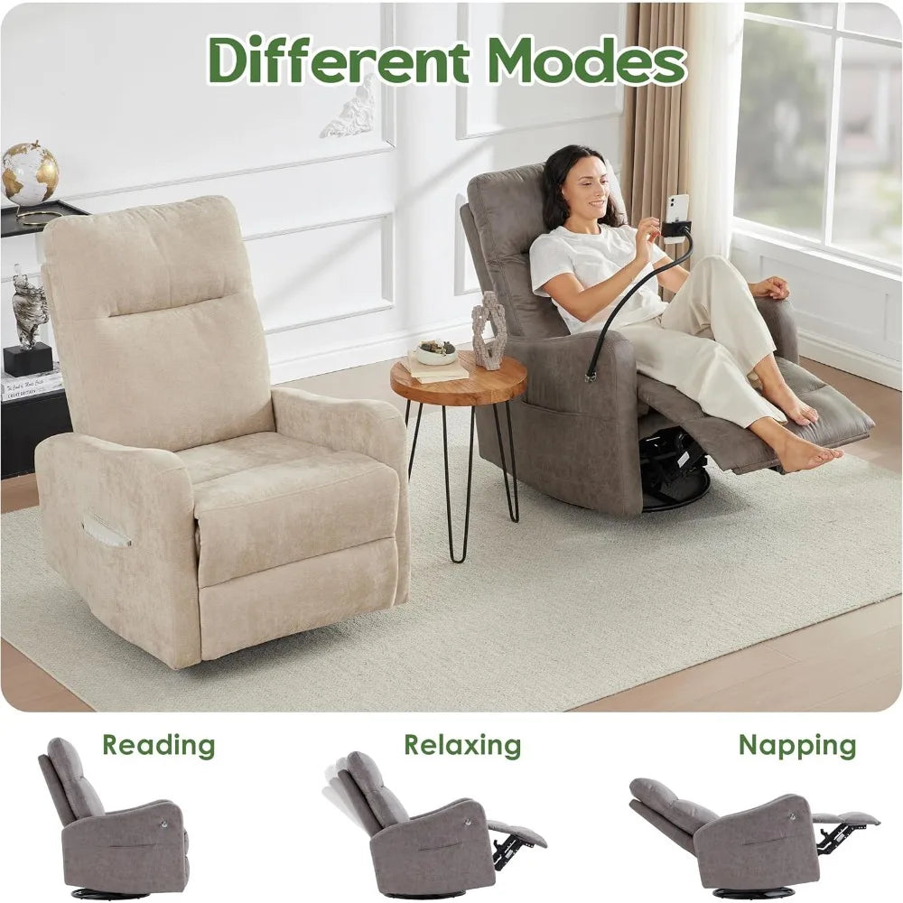 Leather Recliner Chair With Swivel Rocker And Phone Holder