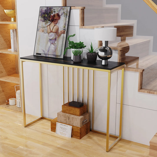 BINGOPAW Modern Marble Console Table With Gold Metal Frame