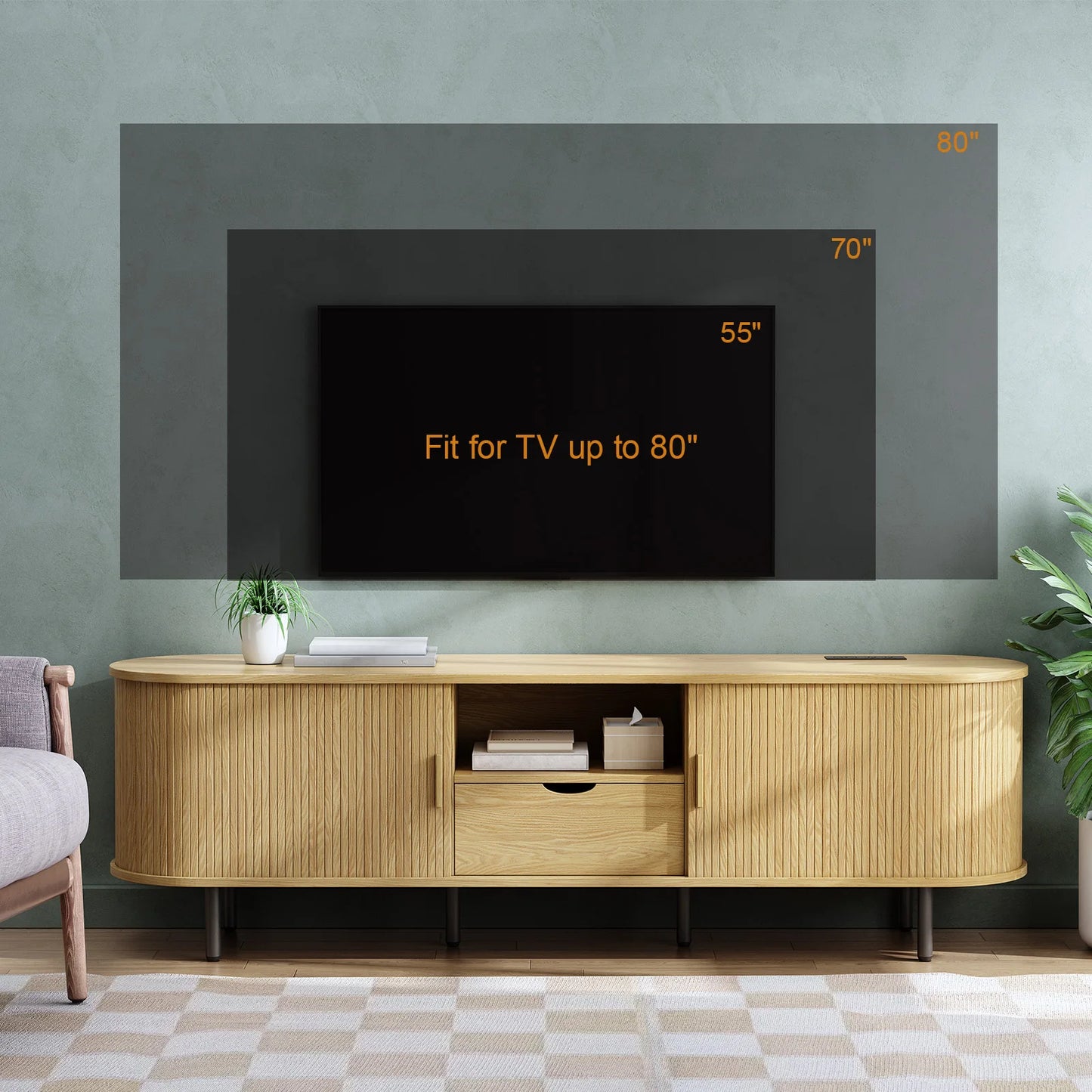 ONBRILL TV Stand With Power Outlet Entertainment Center With Storage