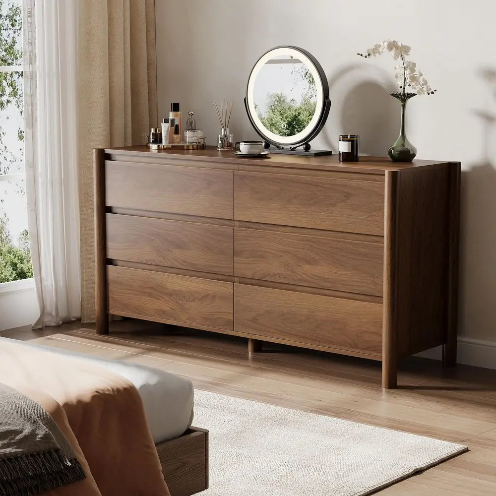 Six Drawer Dresser Farmhouse Storage Chest TV Stand Organizer