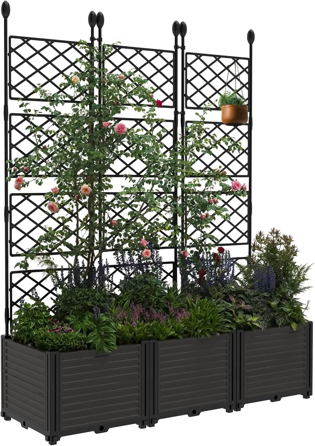 TWISTER.CK Plastic Planter Box With Trellis Rack For Outdoor Garden