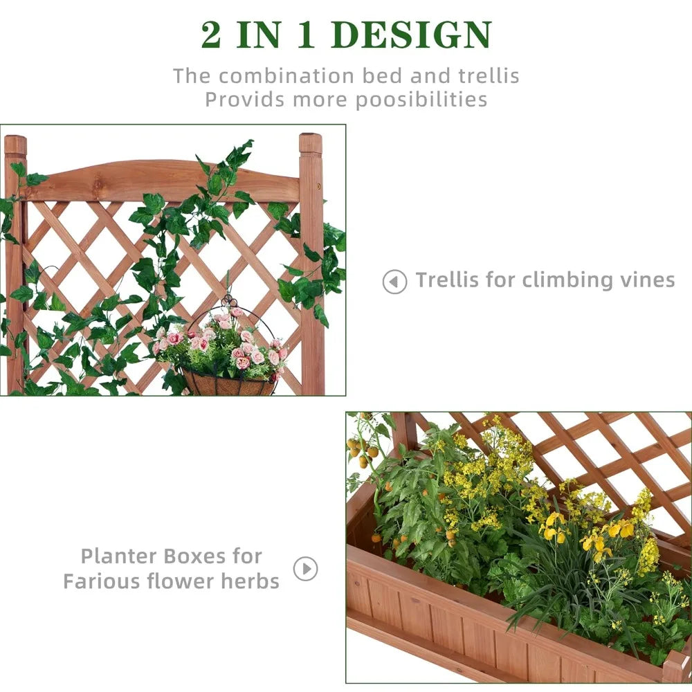 Raised Garden Bed With Trellis Outdoor Wood Planters