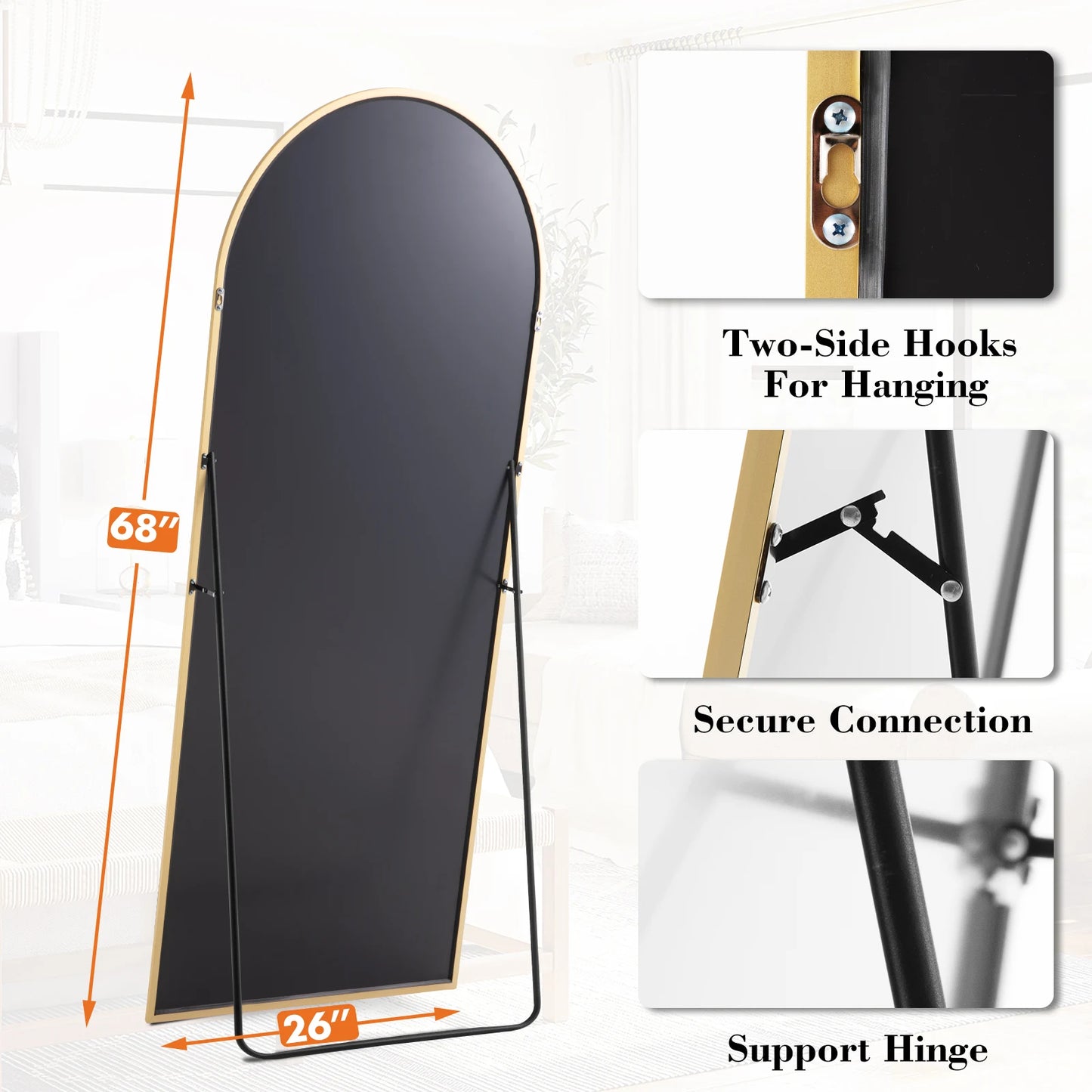 JHK Floor Mirror with Aluminum Alloy Frame 65"x24" Full Length Mirror with Stand Body Wall-Mounted Mirrors For Bedroom Bathroom
