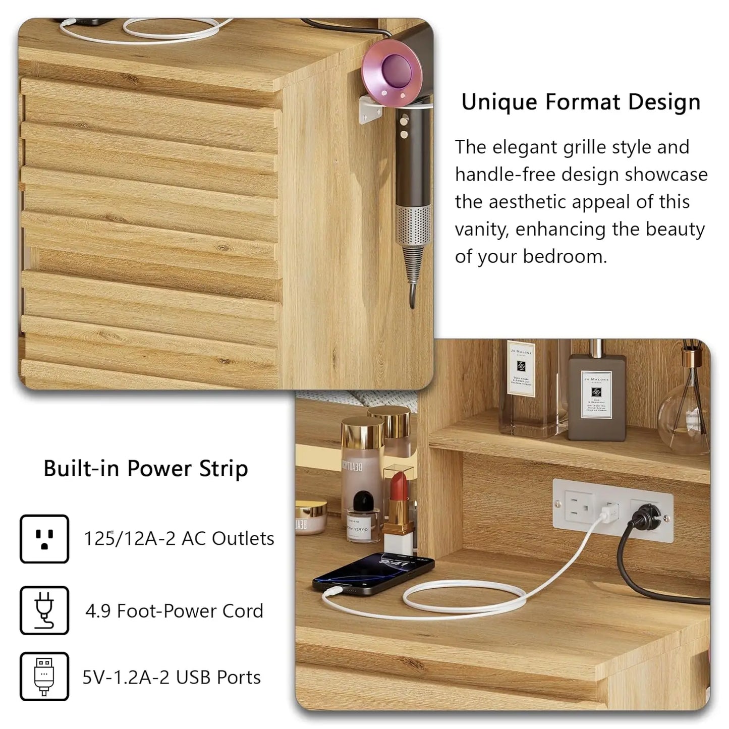 Frame Fluted Vanity Desk With HD Mirror And Lights