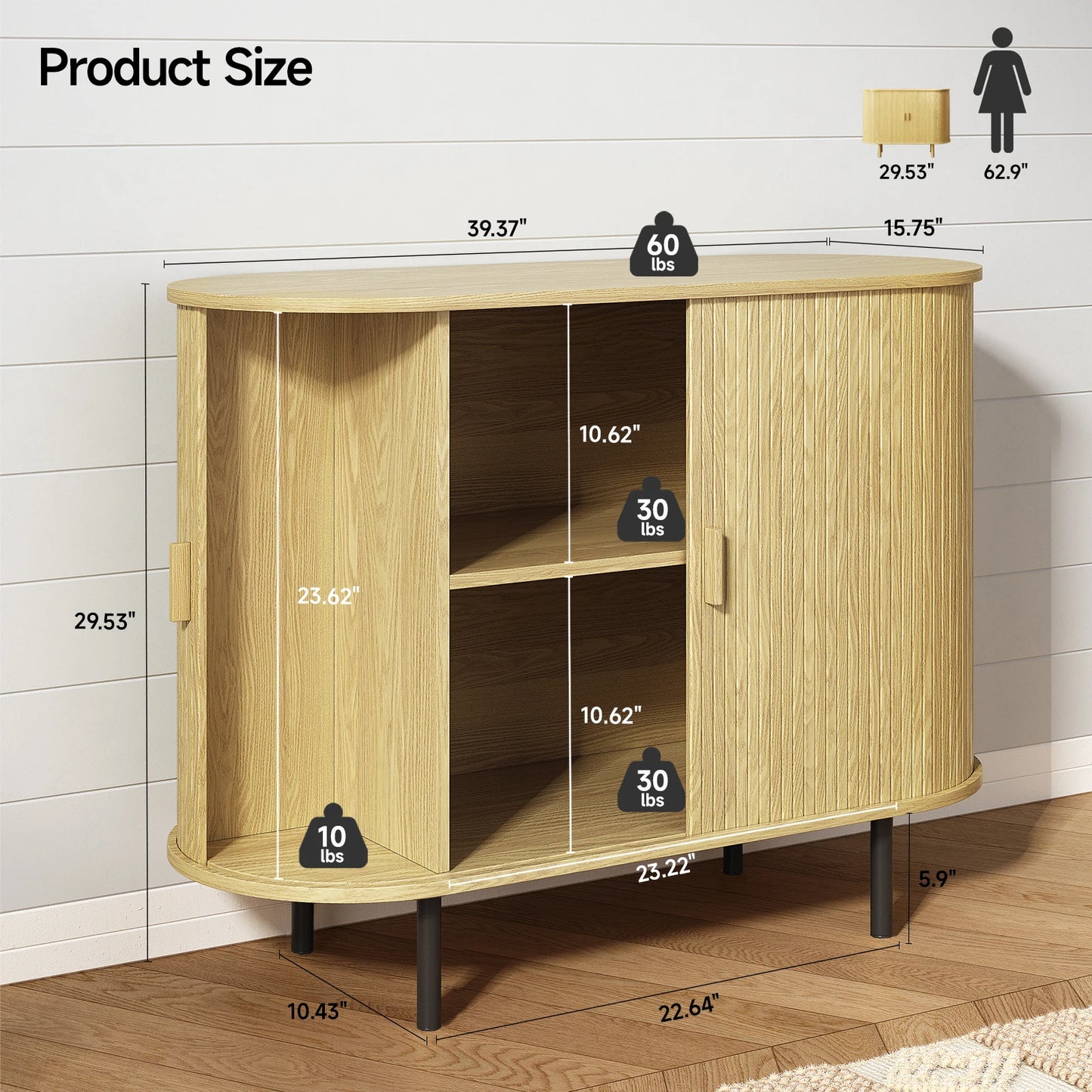 ONBRILL Sideboard Buffet Cabinet With Sliding Door And Adjustable Shelves