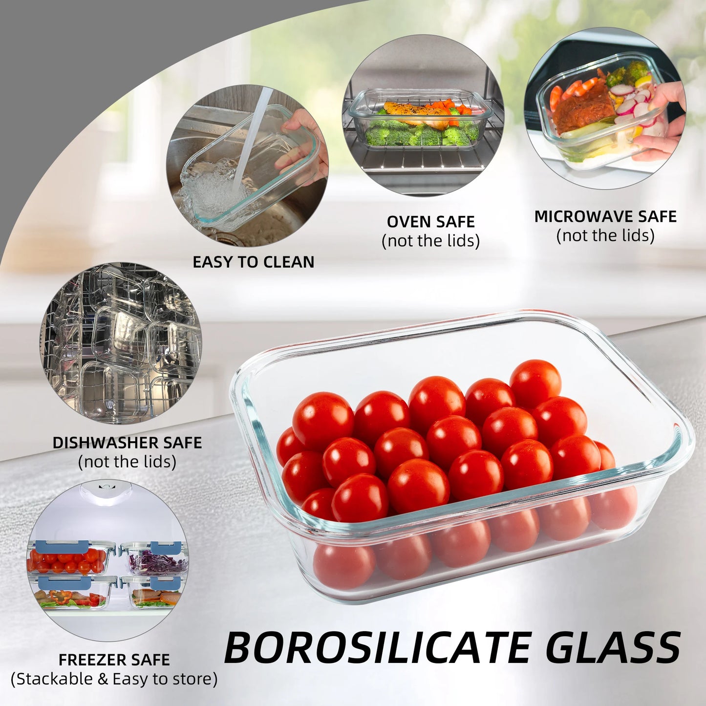 16 Piece Glass Food Storage Containers BPA Free Airtight Lids
