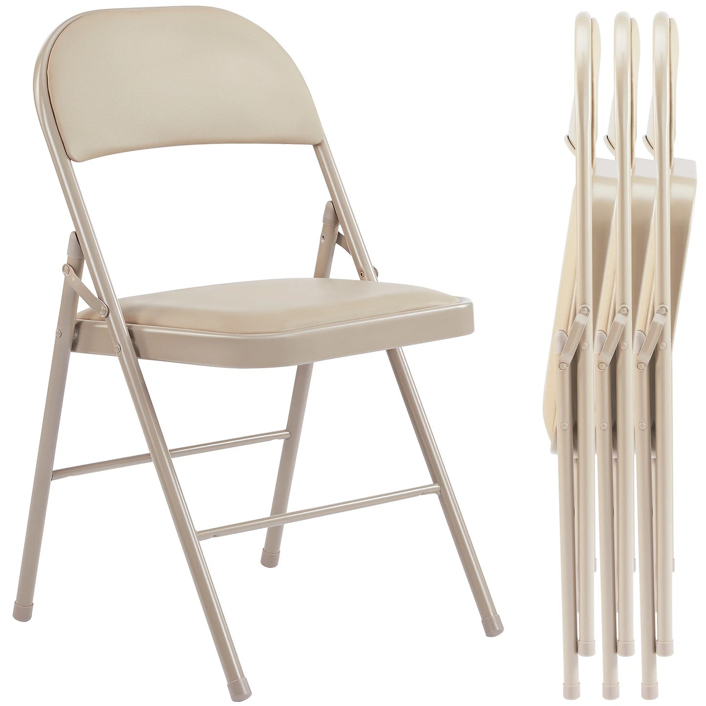 JHK Leather Padded Folding Chairs 4 Pack Metal Living Room
