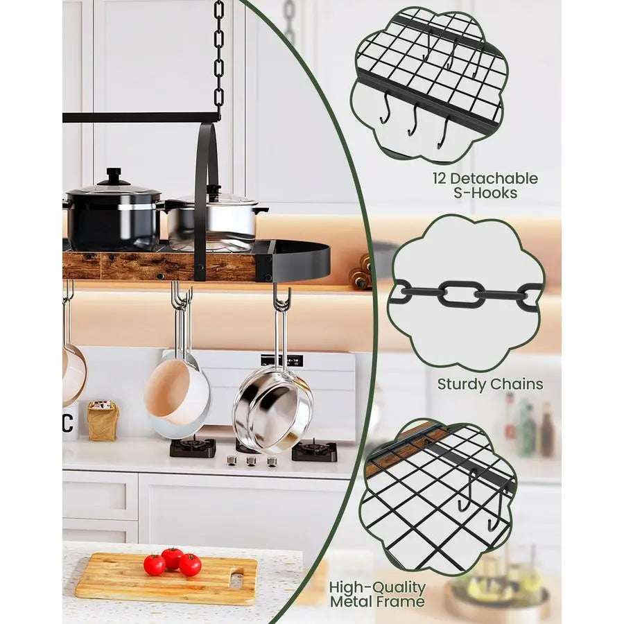 Ceiling Pot Rack With 12 S Hooks For Kitchen Storage