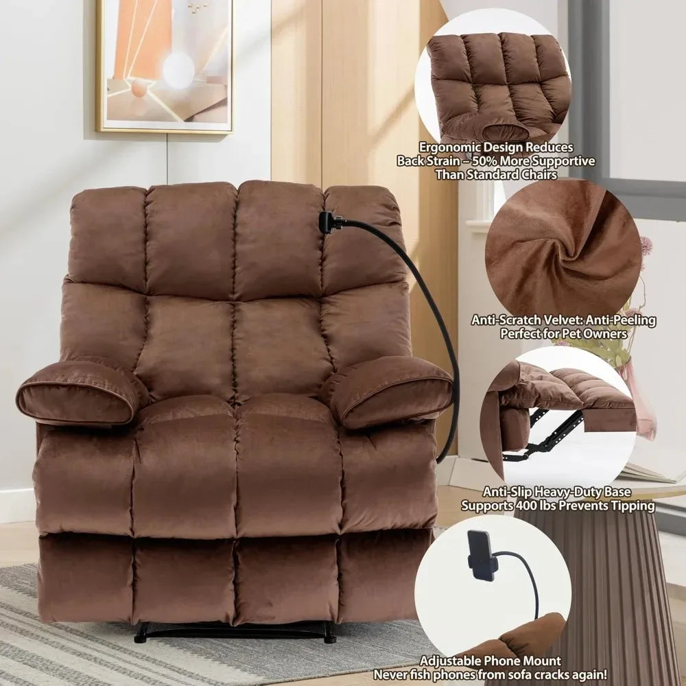 CHENGWEI Oversized Velvet Recliner Chair for Adults