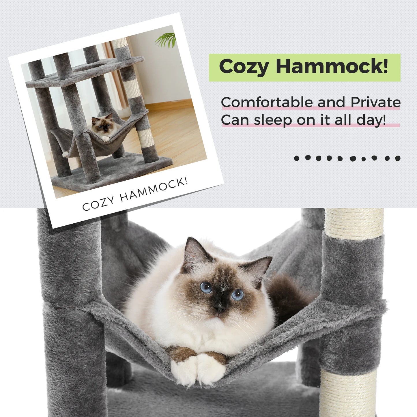 PEQULTICN Multi Level Cat Tree With Scratching Posts And Cozy Hammock