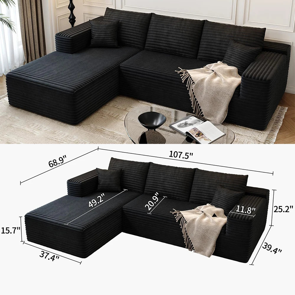 YQXHCN Cloud Style Modular Sectional Sofa With Corduroy Memory Foam