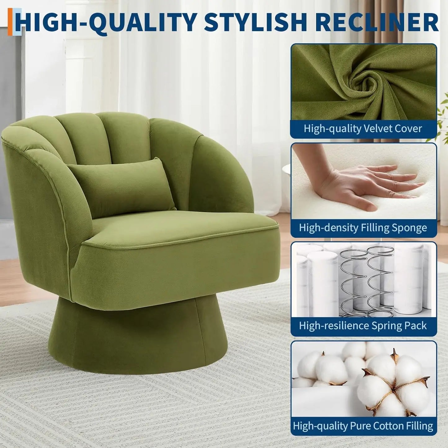 HiMISS Ultra-Plush 360 Swivel Accent Chair Velvet Upholstered